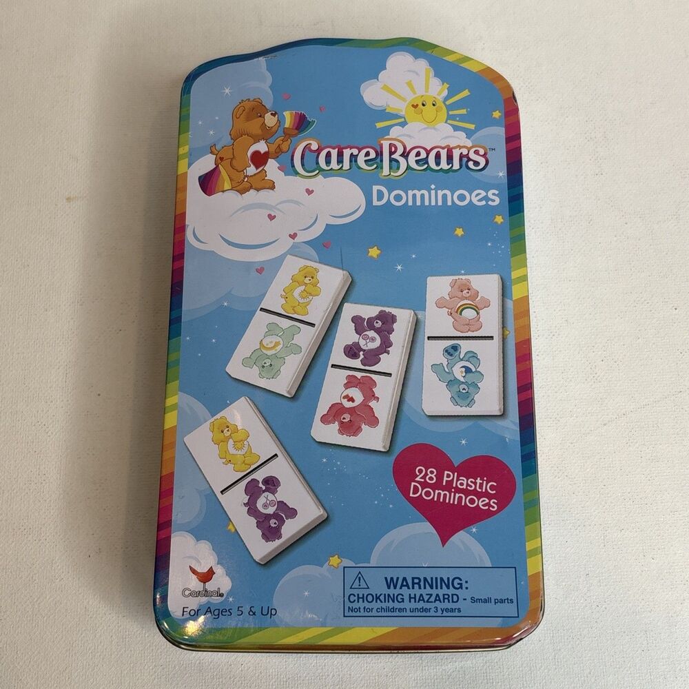 Vintage 2003 Care Bears Dominoes 28 Plastic Dominoes in Tin
